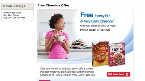 Jewel-Osco 'Free Cheerios Offer' Web Page